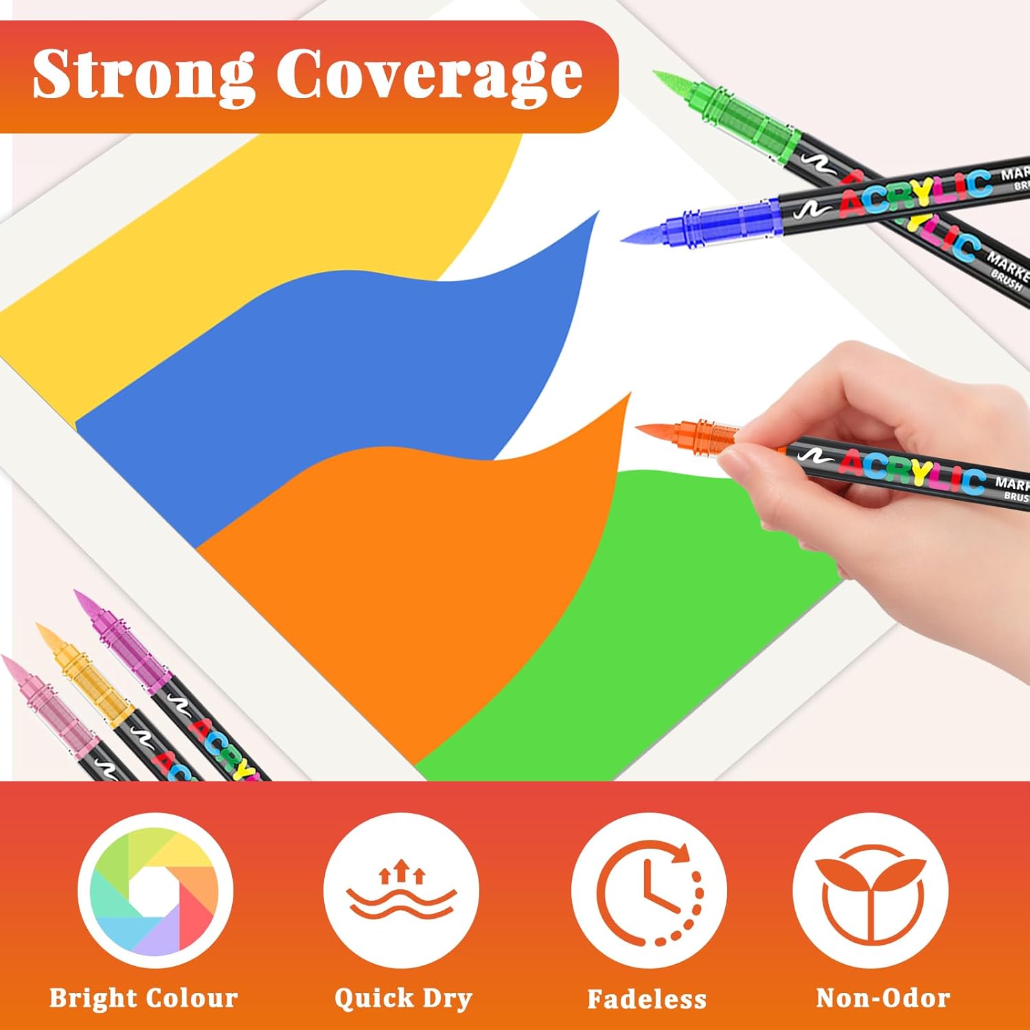 Funnasting 72 Color Rotuladores Acrilicos, Cabeza de Cepillo Suave Rotulador Acrilico, Marcadores Acrílicos para Colorear Vidrio, Pinturas Rupestres y Artículos de Artes y Oficios de Bricolaje