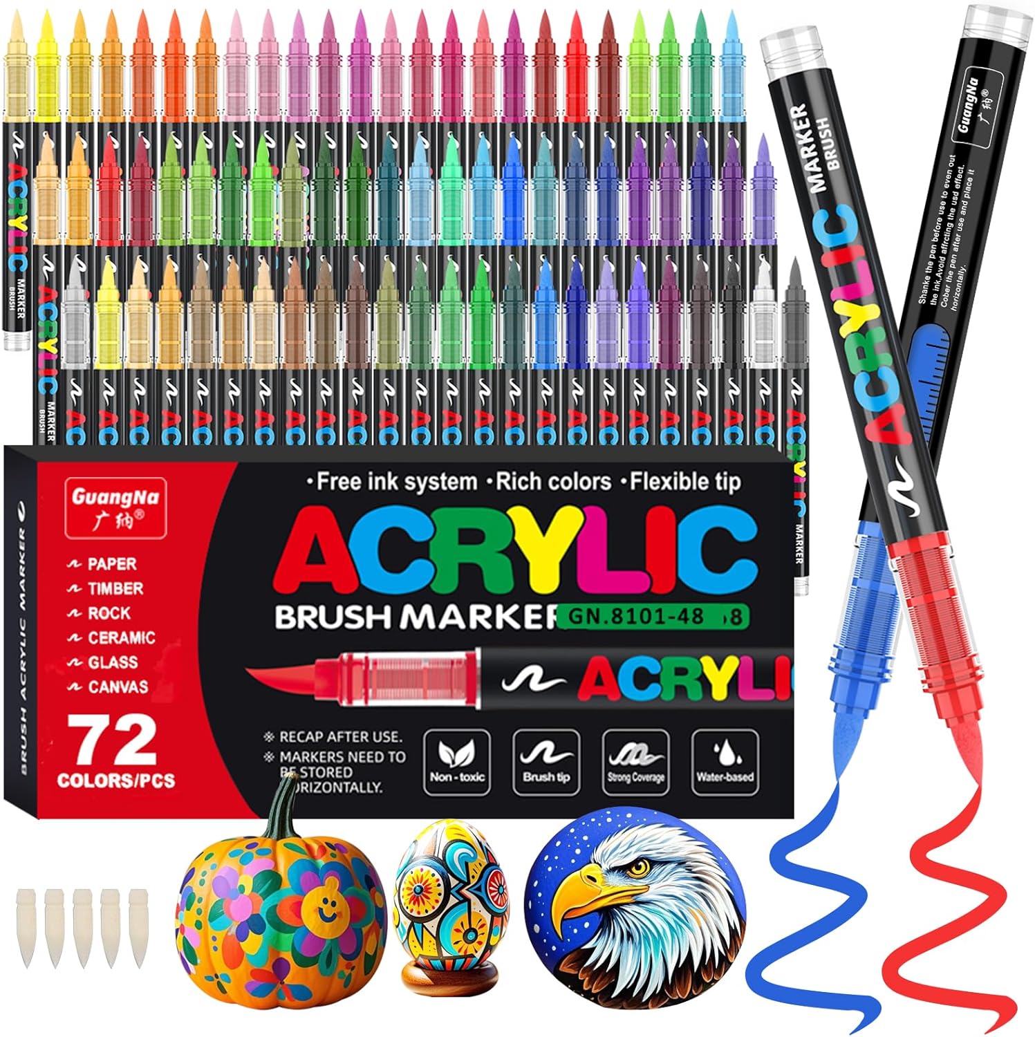 Funnasting 72 Color Rotuladores Acrilicos, Cabeza de Cepillo Suave Rotulador Acrilico, Marcadores Acrílicos para Colorear Vidrio, Pinturas Rupestres y Artículos de Artes y Oficios de Bricolaje