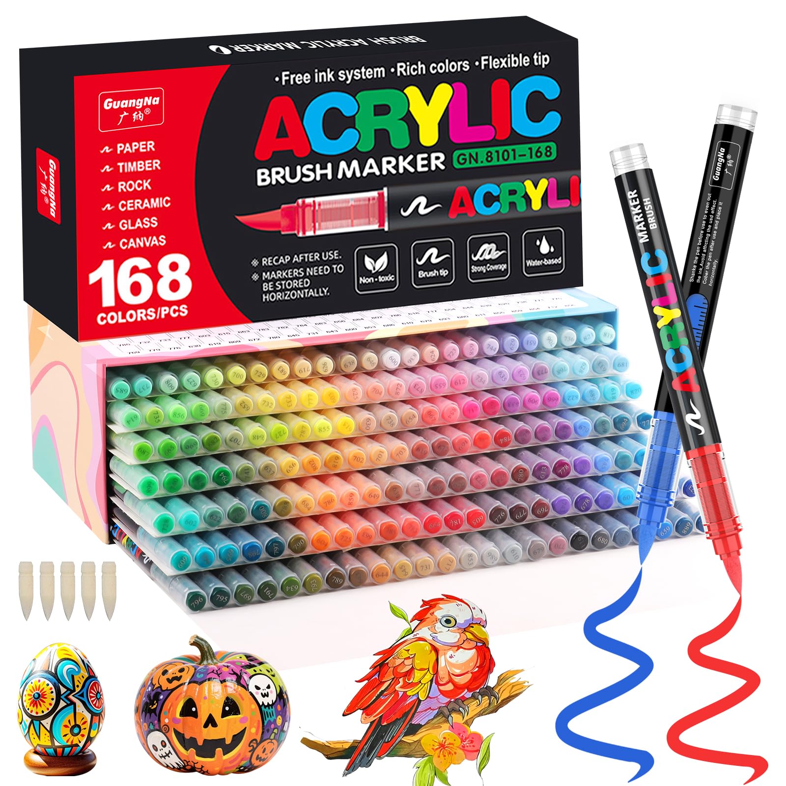 Funnasting 72 Color Rotuladores Acrilicos, Cabeza de Cepillo Suave Rotulador Acrilico, Marcadores Acrílicos para Colorear Vidrio, Pinturas Rupestres y Artículos de Artes y Oficios de Bricolaje