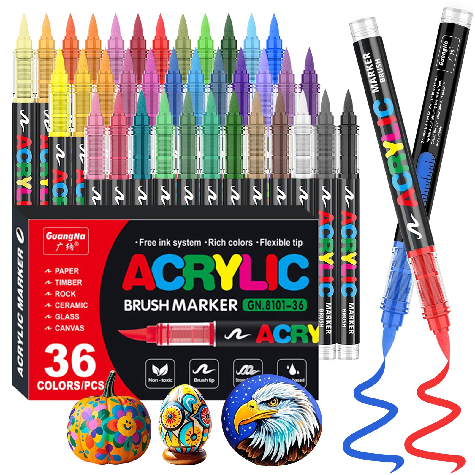 Funnasting 72 Color Rotuladores Acrilicos, Cabeza de Cepillo Suave Rotulador Acrilico, Marcadores Acrílicos para Colorear Vidrio, Pinturas Rupestres y Artículos de Artes y Oficios de Bricolaje