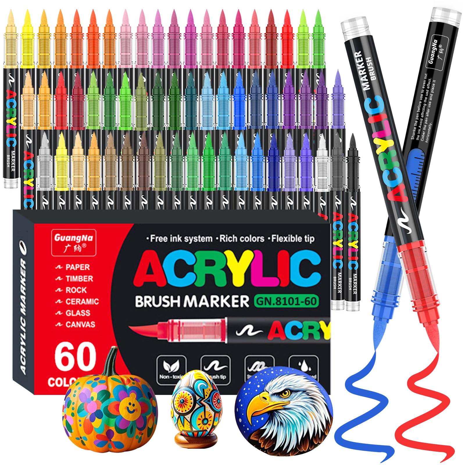 Funnasting 72 Color Rotuladores Acrilicos, Cabeza de Cepillo Suave Rotulador Acrilico, Marcadores Acrílicos para Colorear Vidrio, Pinturas Rupestres y Artículos de Artes y Oficios de Bricolaje