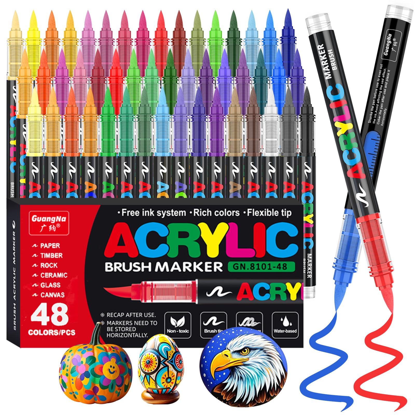 Funnasting 72 Color Rotuladores Acrilicos, Cabeza de Cepillo Suave Rotulador Acrilico, Marcadores Acrílicos para Colorear Vidrio, Pinturas Rupestres y Artículos de Artes y Oficios de Bricolaje