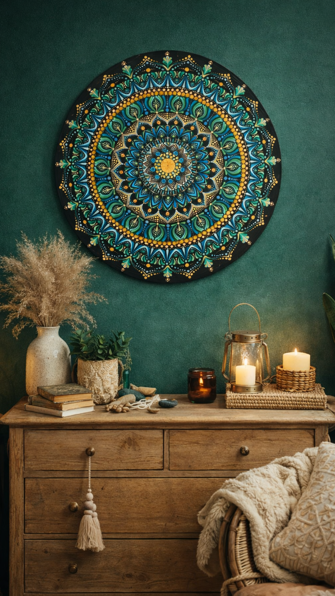 Mandala original en puntillismo sobre madera · 60 cm